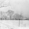 <p>Officers&#39; Row stood on the western side of the Parade Ground, as seen in this snowy view looking north-northwest, ca. 1940. </p>